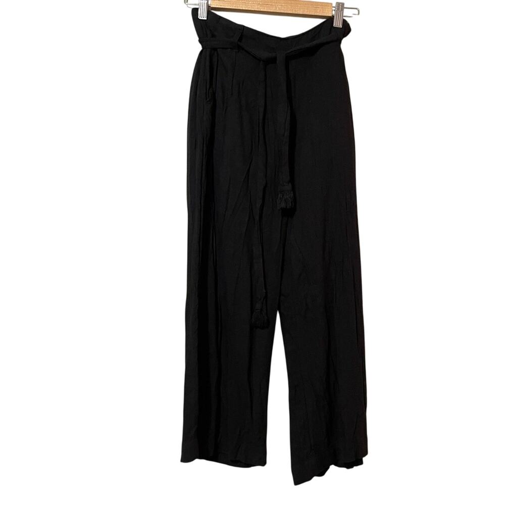 L Space Black Cropped Straight Leg Tie Waist Casual Pants Womens S Revolve Beach